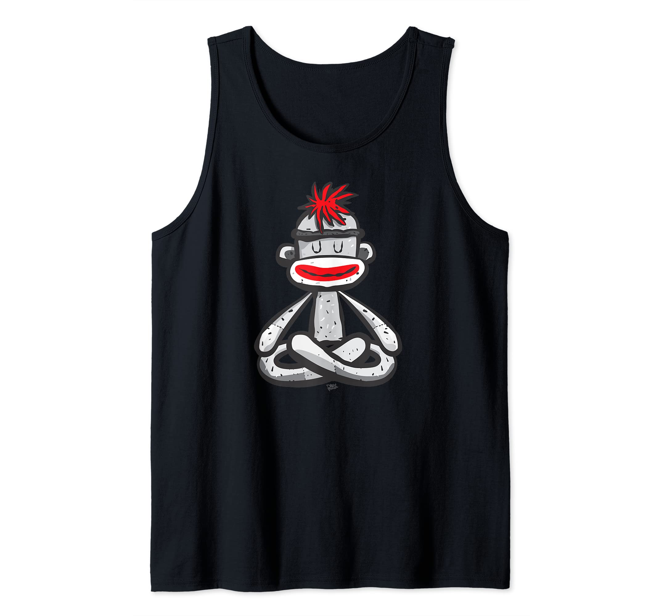 Sock Monkey in Seated Lotus Yoga PoczaMadeSock Monkey in Seated Lotus Yoga Pose Cute Mindfulness Asana Tank Top
