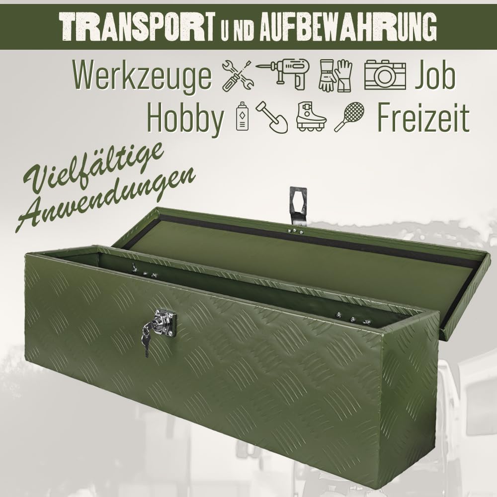 Trucky D035 skrzynka na dyszel, kolor zielony, skrzynka na narzędzia, aluminiowa skrzynka z przyczepą, zamykana, aluminiowa skrzynka transportowa, skrzynka na narzędzia, aluminiowa skrzynka do