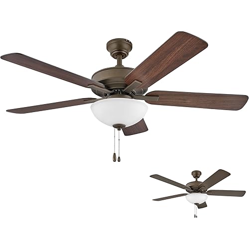 Hinkley Metro 52" LED Indoor Dual Mount Ceiling Fan with Light - Traditional Style, Reversible Wooden Fan Blades - Metallic Matte Bronze & Walnut - Remote Sold Separately