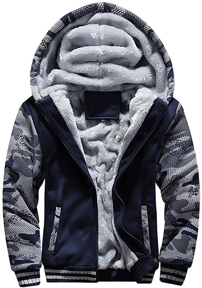 LEZUAN Felpa con Cappuccio Uomo Inverno Caldo Hoodie con Cerniera Integrale Felpe Uomo Manica Lunga Pullover Giacca di Spessore Cappotto in Pile Foderato
