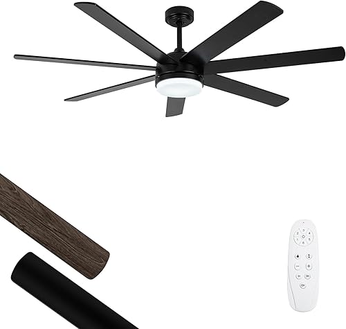 Miniatura 1 de Viossn 62 Inch Ceiling Fan with Lights, Outdoor Ceiling Fan with light 7 Reversible Blades,Dimmable, Black Ceiling Fan with 4"12" Downrods for