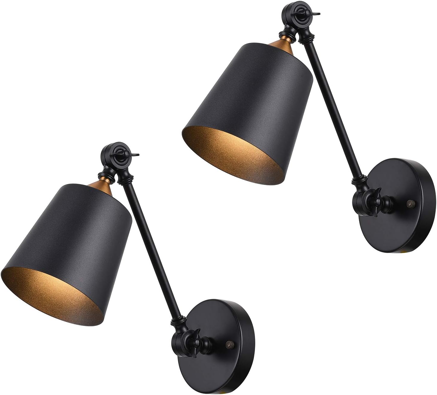 U'Artlines Retro Wall Lights E27 Adjustable Swing Arm Industrial Wall Lights in Black Fixtures Sconce Lamp for Loft Coffee Bar Set of 2(Bulb not Included)