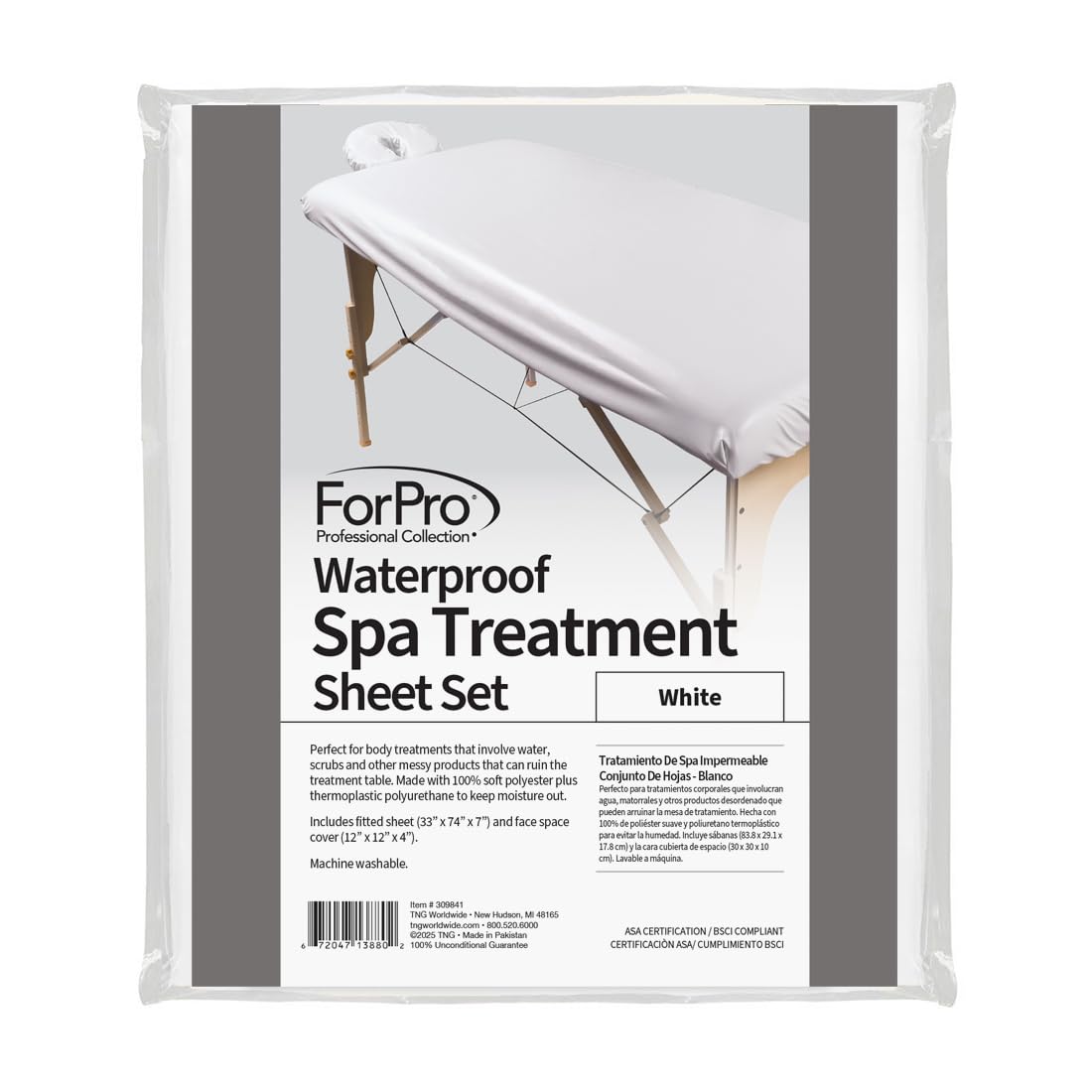 ForPro Wasserdichtes Spa Behandlung Massagelaken Set, weiß, maschinenwaschbar, für Massageliegen, inkl. Massage-Spannbetttuch und Massage-Gesichtsauflage