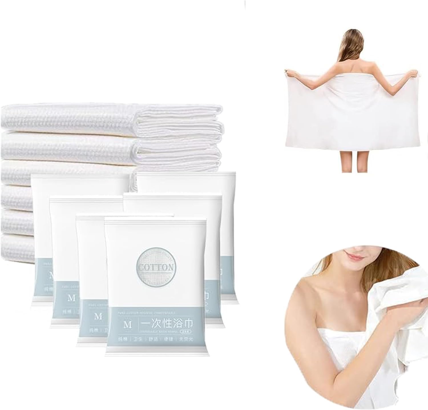 Disposable Bath Towels,10 Pack Portable Travel Pure Cotton Disposable White Soft Bath Towels, Portable Pure Cotton Body Towel for Travel, Hotel,Camping, Hiking, Beauty Salon, Hotel (Large(70*140cm))