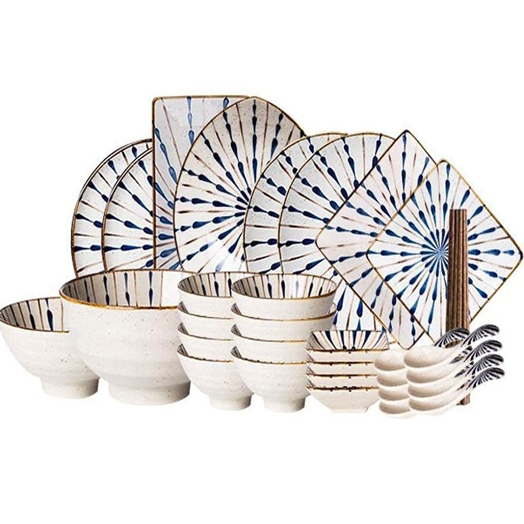 Zestaw obiadowy, 38 elementów, wzór fajerwerków, ceramiczny zestaw obiadowy, porcelanowa zastawa stołowa z miskami, talerzem obiadowym, łyżką i serwisem dla 8 osób