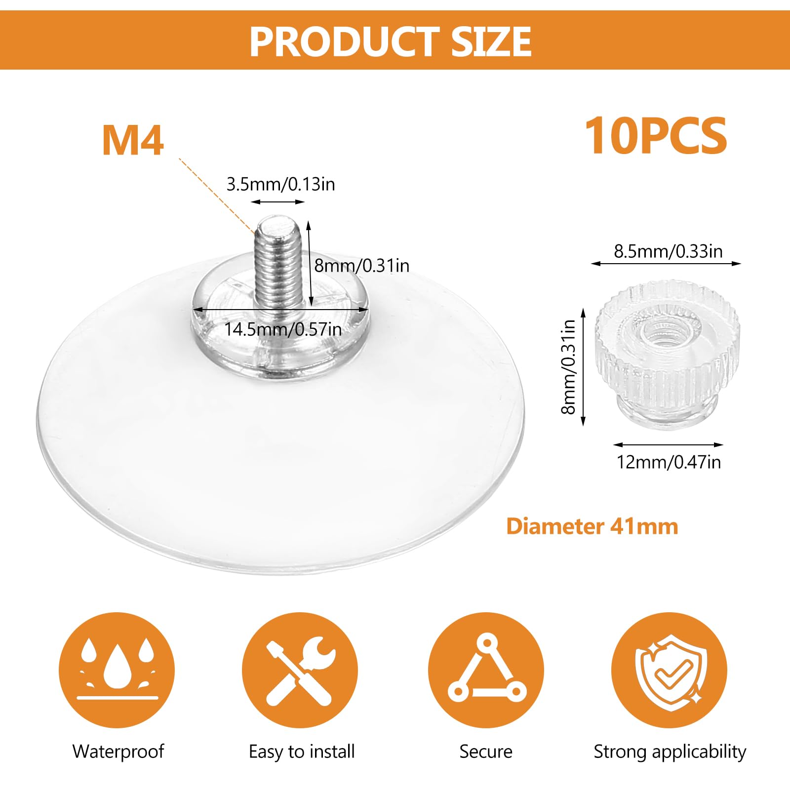 10 sztuk przyssawek z gwintem, Ø41mm przyssawki z gwintem M4, mocne przyssawki, przezroczyste przyssawki PVC, haczyki bez wiercenia z 10 nakrętkami radełkowanymi do okien, samochodu, szkła