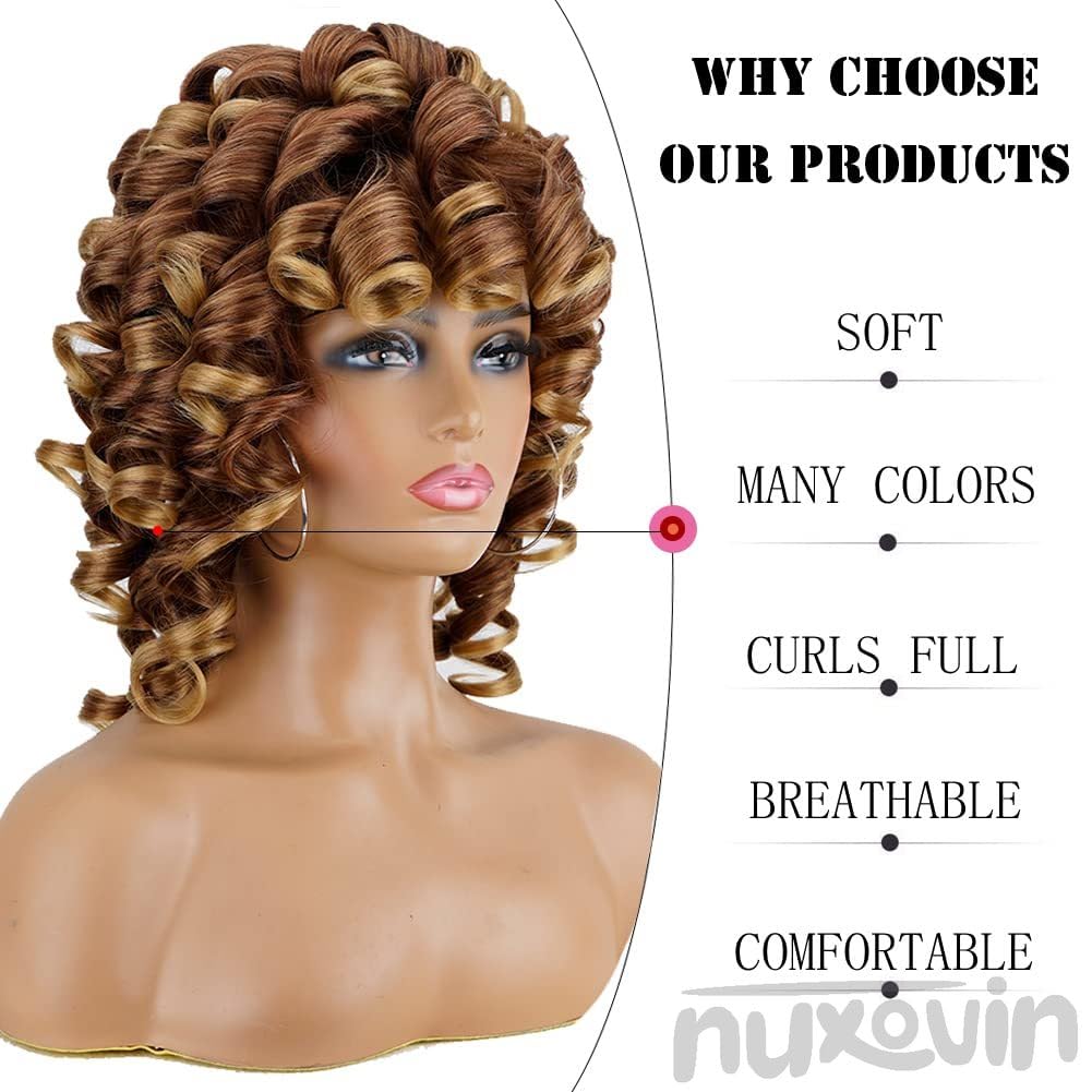 Perruque Courte Femme ALICIA - Couleur Brun Cuivré Avec Mèches Blond Clair - Longueur 35 Cm - Synthétique - Neuf étiqueté