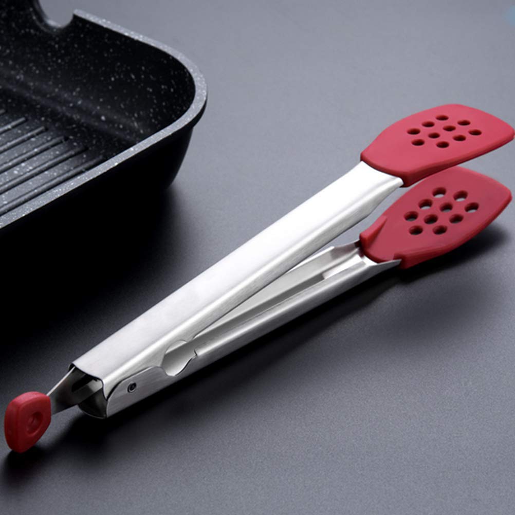 Kitchen Silicone Tong Stainless Steel Heat Resistant Smart Locking Clip for Cooking, Serving, Barbecue, Salad, Ice, Oven