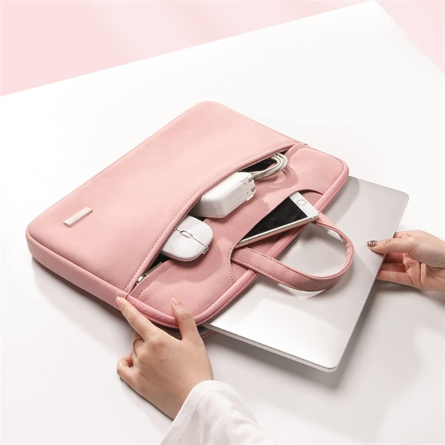 Laptop and Tablet Bag Laptop Sleeve 15.6 Notebook Bag,PU Multifunctional Briefcase Bag Waterproof Shockproof Notebook Case Work Bag Business Travel Office (Color : Grey 1 Set, Size : 14 15inch) image 2