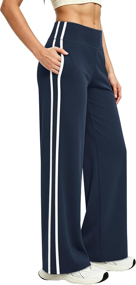 Alaroo Women's Pants Wide Leg High Waist with Pockets Loose Stretch Casual | Wide Leg Track Pants, High Waist, Contrast Side Stripes, Stretch Fabric and Pockets for Casual, Workout and Everyday Wear