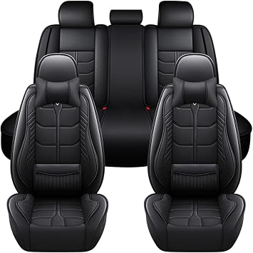 Car Seat Cover for Mercedes-Benz C-Class 2006-2024 Full Coverage with Self-Lumbar Nappa Leather Car Seat Cover,Fashion Waterproof Easy to Install,Auto Interior Accessories.Deluxe Black