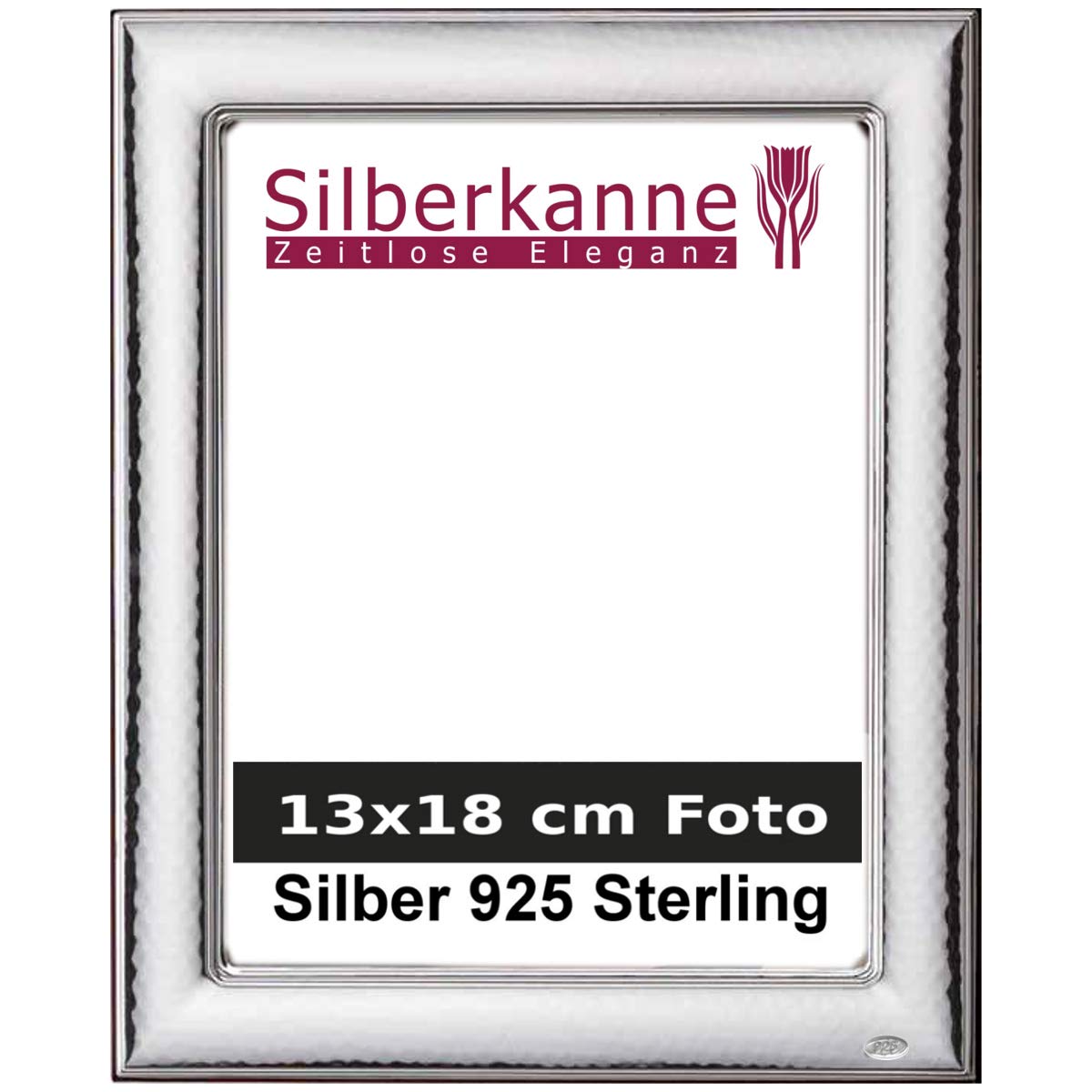 Bilderrahmen gehämmert 13x18 cm Foto mit Holzrücken Silber 925 Sterling