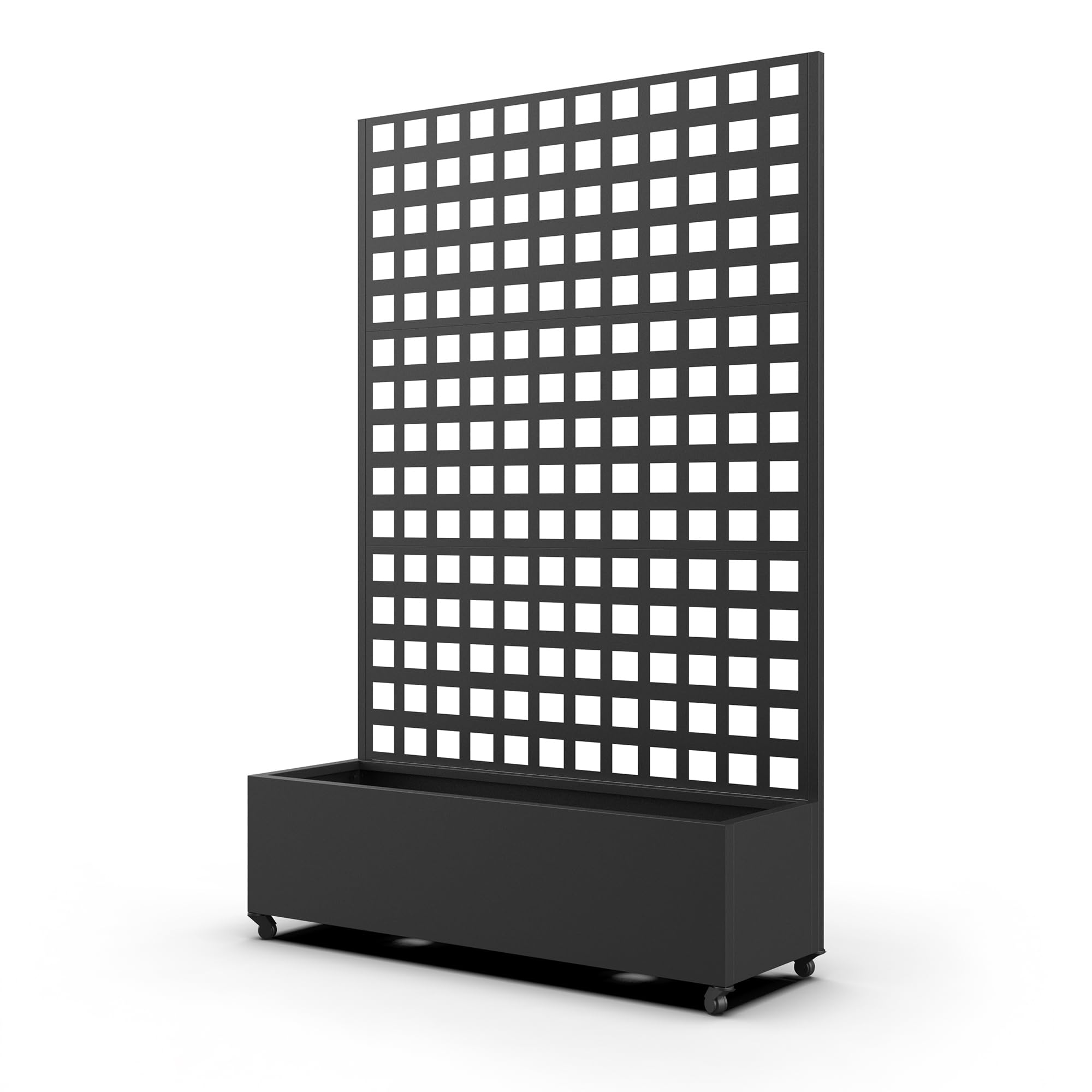 casa.pro Fioriera con Spalliera Portapiante Mobile con Pannello Grigliato Graticolato Parete Divisorio a 4 Rotelle da Interno e Esterno Separatore da Terrazza 190 x 82 x 38 cm Acciaio - Nero