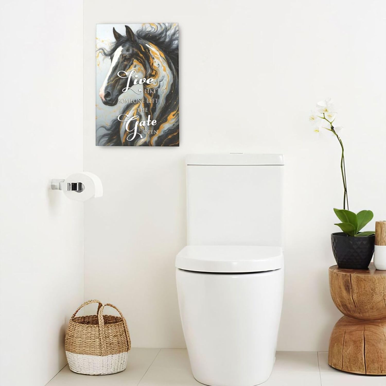 Gold Horse Wall Art Splash Canvas Wall Decor Black And White Pictures Paintings Prints Artwork Framed Decorations For Bathroom Bedroom Living Room Office Gifts 16" x 24"