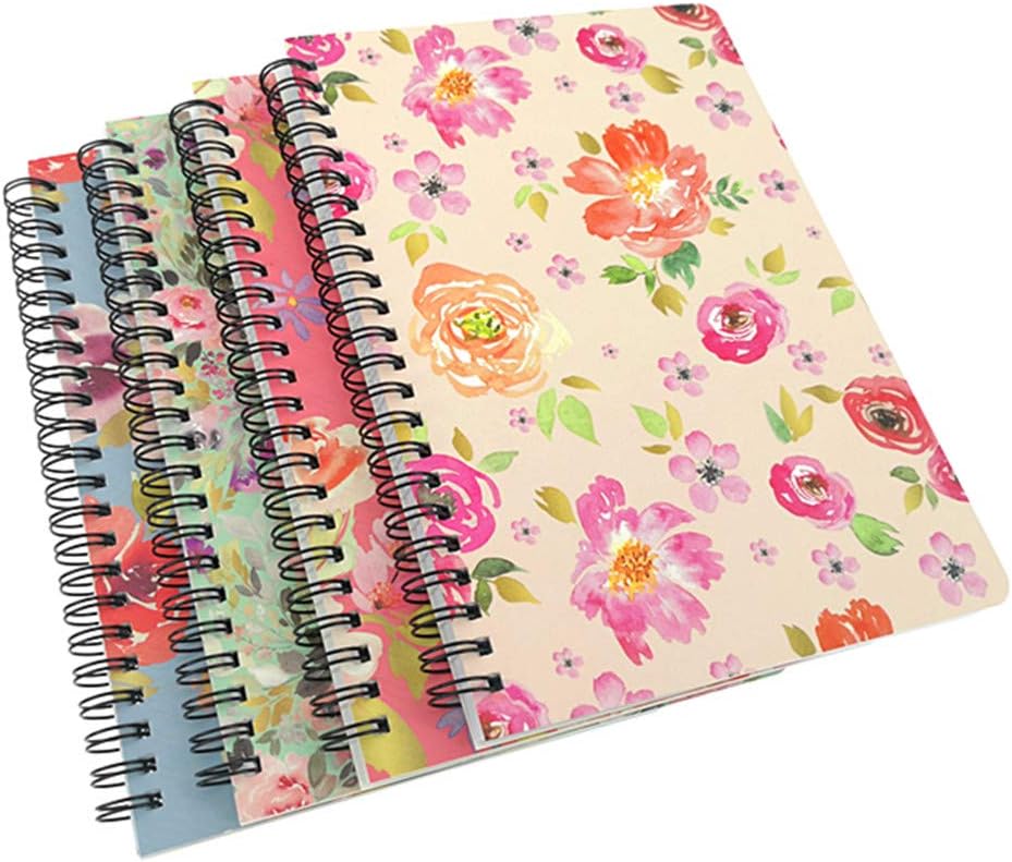 4 Pack A5 Spiral Notebook Journal,Wirebound Ruled Sketch Book Notepad Diary Memo Planner,A5 Size(8.3X5.7) & 80 Sheets (Floral)