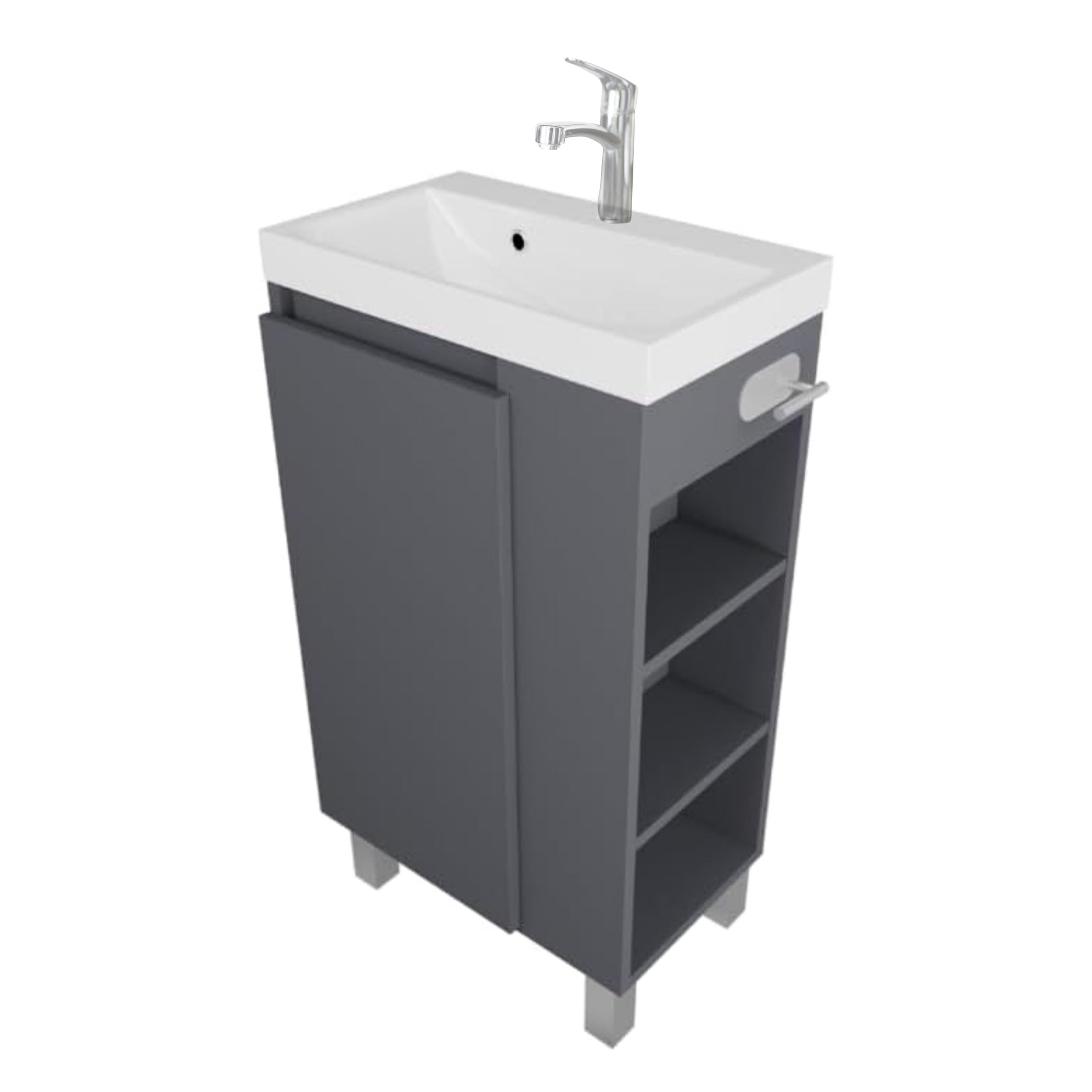 Vasque avec Meuble sous Lavabo SEVA, 46 cm de Largeur, Meuble Lavabo sur Pied ou Suspendu, Ensemble de Meubles de Salle de Bain, avec Porte-Papier Toilette - Anthracite