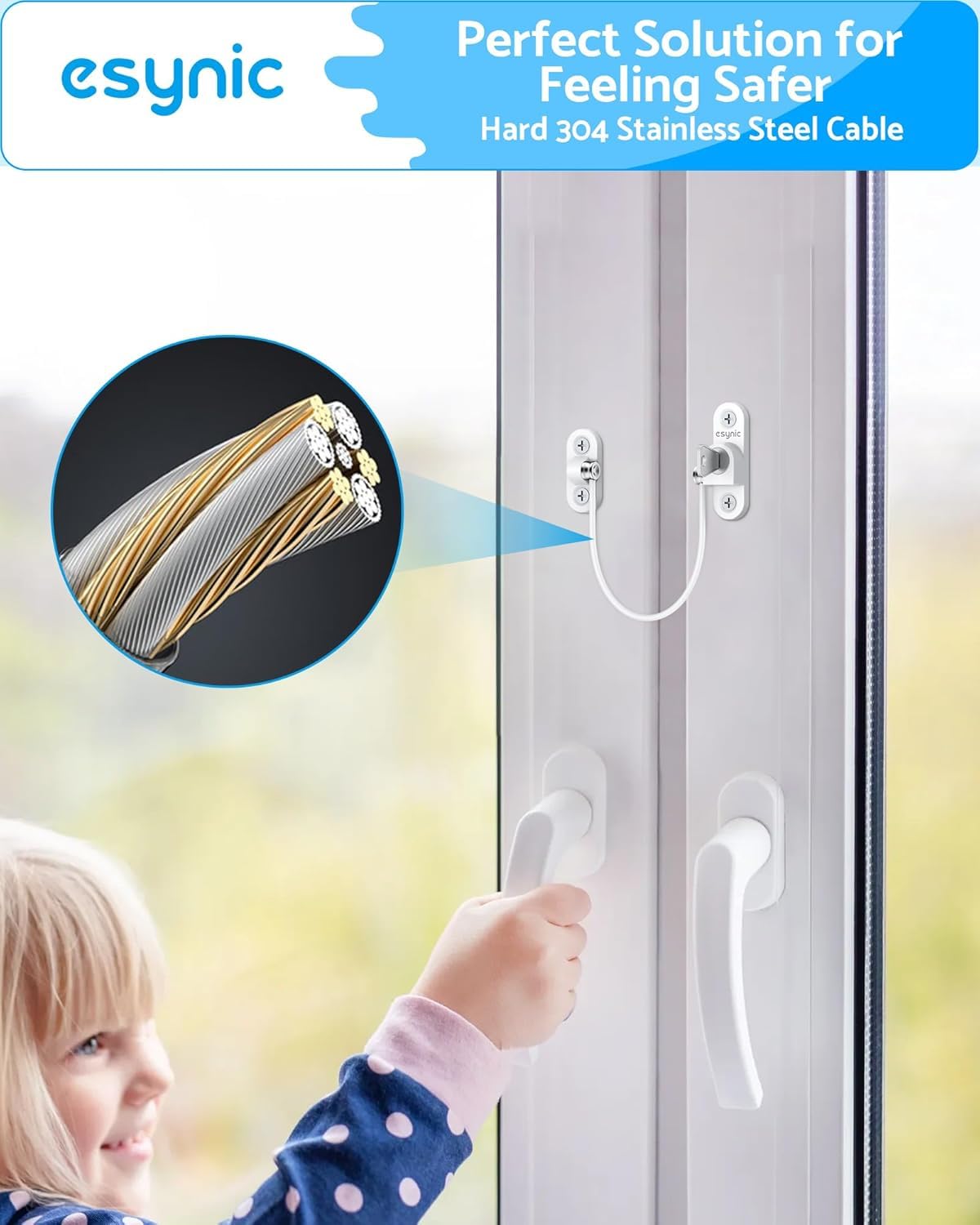 eSynic 20 Stück UPVC-Fenstersicherungen, Fensterbegrenzung für Katze, Kinder, Sicherheitsbegrenzung, Öffnungsabstand und Belüftung, Fensterschloss mit selbstschraubenden Schlüsseln für PVC-, Holz