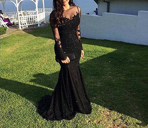 Nina Ding Long Sleeve Black Mermaid Prom Dresses Sequins Lace Formal Evening Gowns Nnd014 #TOP1
