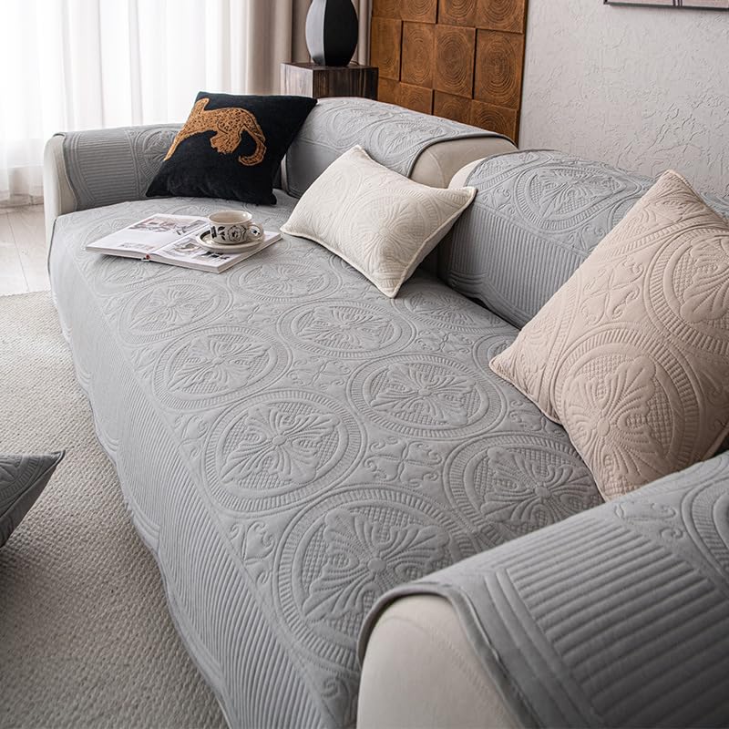 Housse de canapé anti-poils et taches en coton lavable gris pour protéger votre sofa