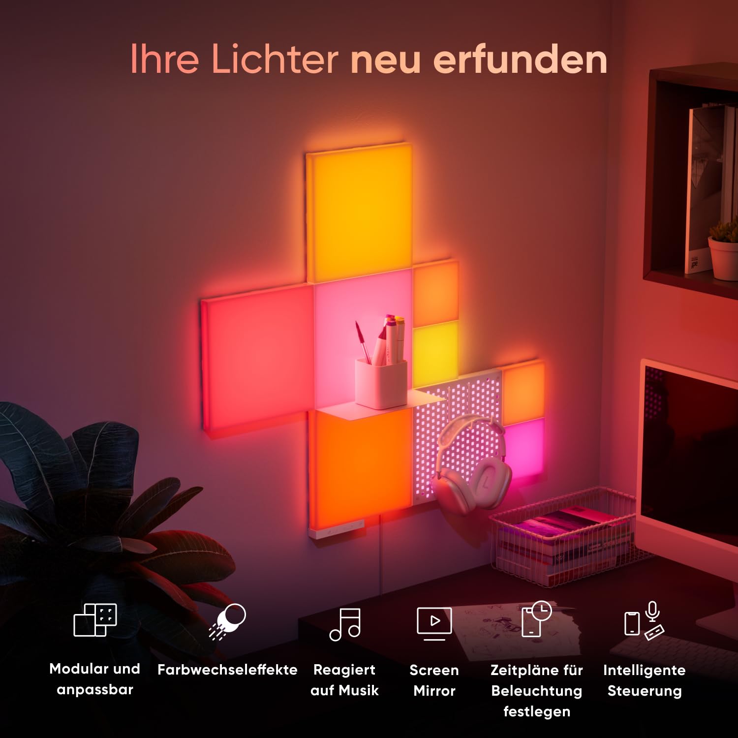 Nanoleaf Blocks Starter Kit | 10-Pack Combo, RGBW farbwechselnde Wandlampen, Lichtpanels & Regal, Pixel-Art-Style, App- & Sprachsteuerung (kompatibel mit Alexa, Apple & Google Home), Deko & Gaming