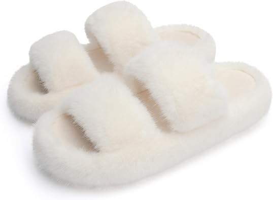 Chantomoo Womens Slippers Memory Foam Slippers for Women Fuzzy Comfy Faux Fur House Furry Indoor Open Two Bands Gift Slippers