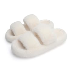 Chantomoo Womens Slippers Memory Foam Slippers for Women Fuzzy Comfy Faux Fur House Furry Indoor Open Two Bands