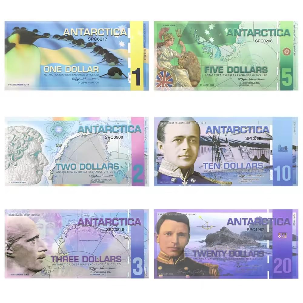 Antarctica 1-2-3-5-10-20 Dollars Polymer Commemorative Note 6 Pcs Set, 2008-2011, Fantasy Notes Rare Collection, UNC, Multicolor