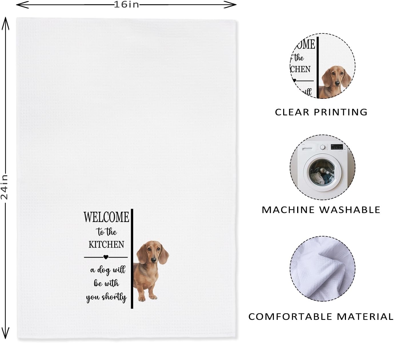 EXUQO Funny Kitchen Hand Towels Dishcloths for Dog Mom Dad Dachshund Lover Gifts,Welcome to The Kitchen a Dog Will Be with You Shortly,16x24 inch - Image 4