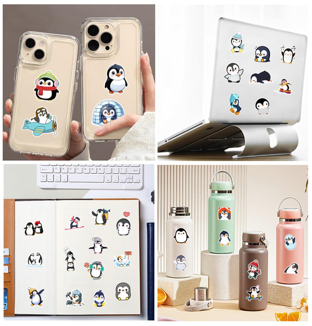 Adesivi a forma di pinguino, 60 pezzi, divertenti decalcomanie per decorare computer portatili, etichette adesive in vinile a forma di pinguino, per fai da te, paraurti, finestre, chitarra,