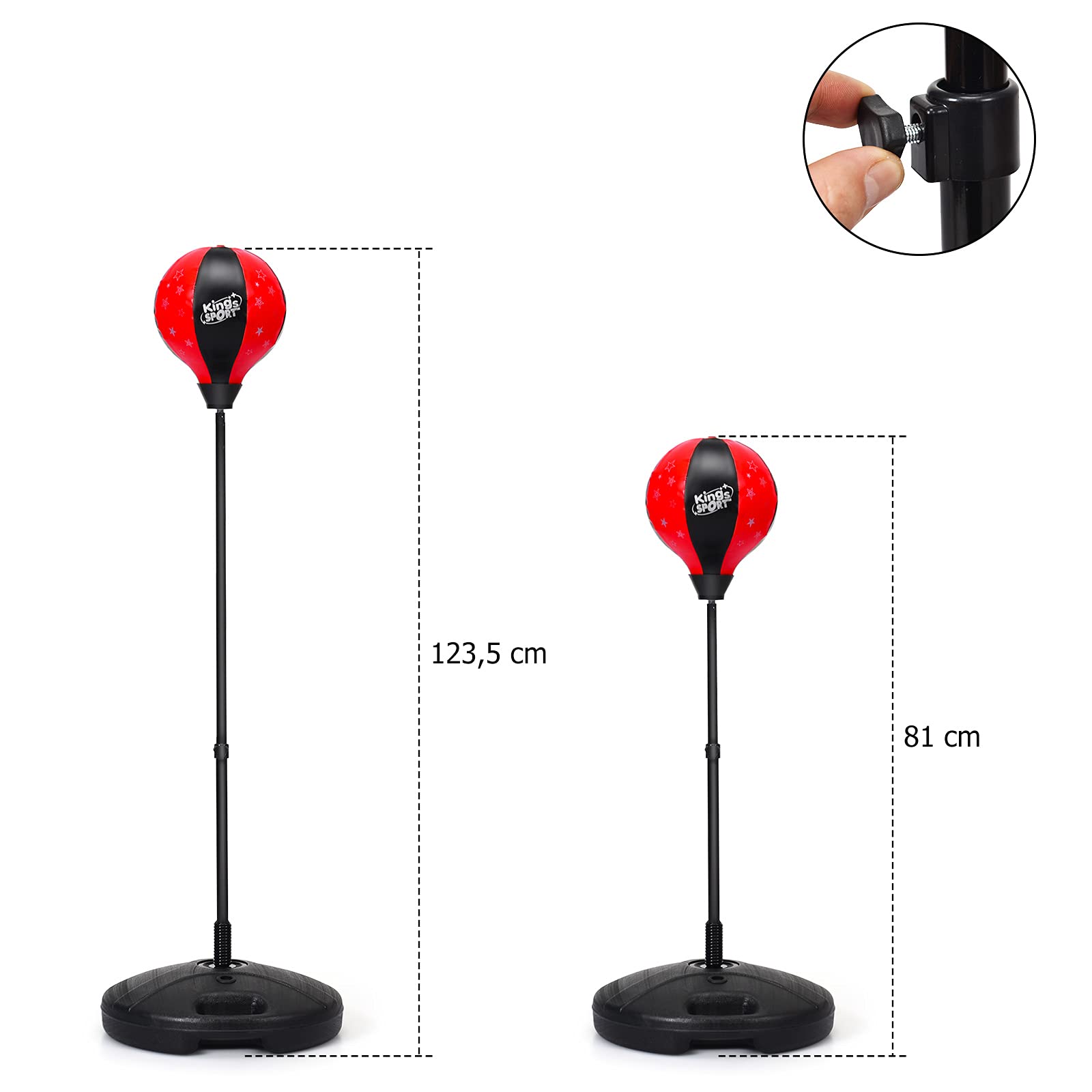 DREAMADE Punching-Ball sur Pied, Sac de Frappe à Hauteur Réglable avec Gants de Boxe et Pompe, Set de Boxe Debout Gonflable avec Base Rempli d’Eau ou de Sable (81cm - 122cm)