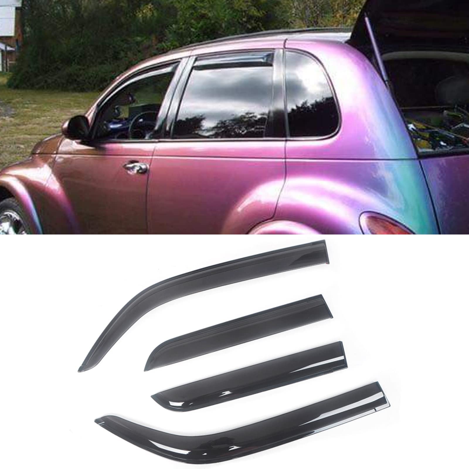 4 Pcs Car Window Wind Deflectors Visor For Chrysler PT Cruiser 2001-2010, Car Wind Deflectors Window Visor Car Rain Shield Deflectors Awning Cover Vent Guard