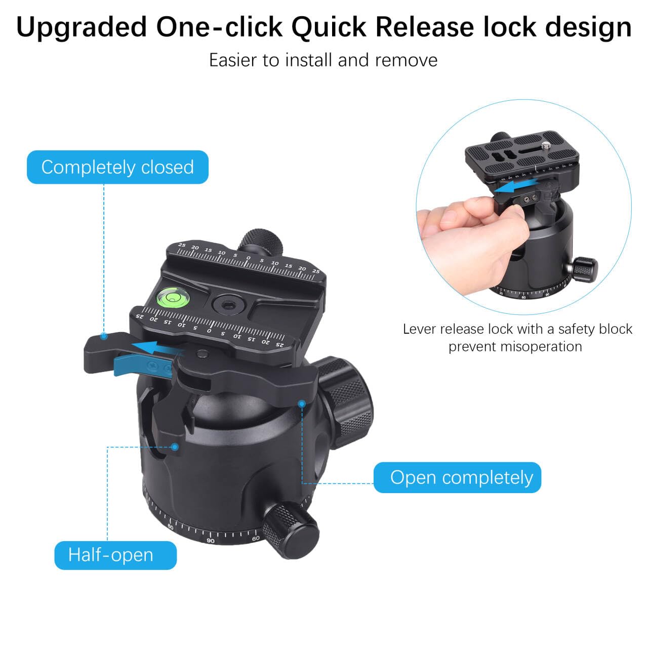 Low Profile Ball Head Statief Hoofd ARTCISE LB44 Alle Metalen CNC Ball Head Camera Mount met Twee Arca Quick Release Platen voor Statief Monopod, DSLR, Max Load 55lbs/25kg