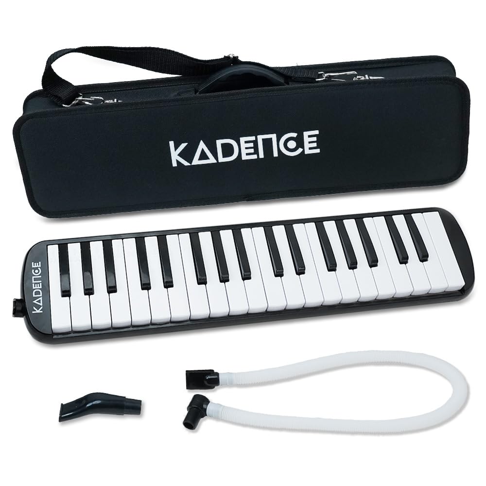 Kadence MEL-37BK 37-Key Melodica | ABS Body | Stainless Steel Plate | Dual Mouthpiece | Includes Padded Carry Case | Black