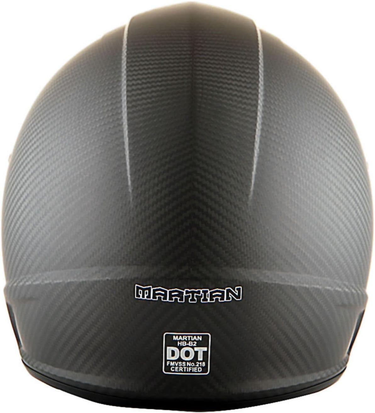 Martian Genuine Real Carbon Fiber Motorcycle Full Face Helmet HB-B2 Open Face Glossy Carbon Black, DOT Approved