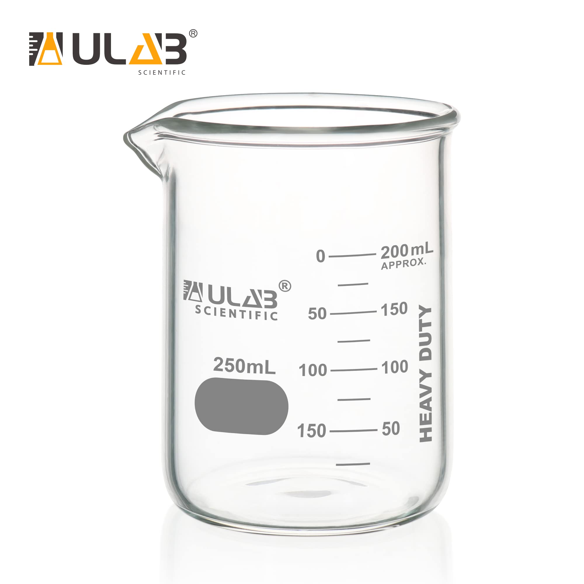 ULAB UBG1055 Lot de 6 béchers en verre résistants avec graduation imprimée à double échelle 250 ml