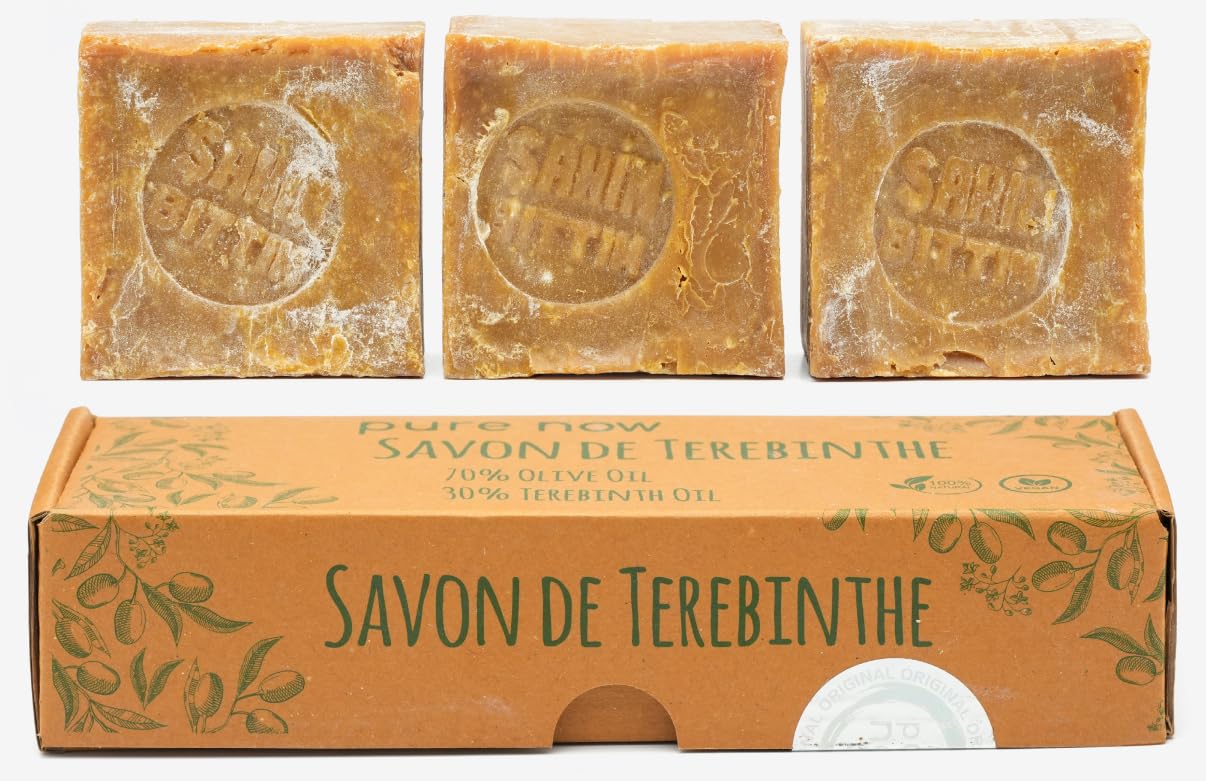 Natural Bittim Soap Pack of 3. 70% Olive Oil, 30% Terebinth Oil, Handmade Savon de Térébinthe with Anti-Dandruff Effect, With Moisturising Bıttım Oil