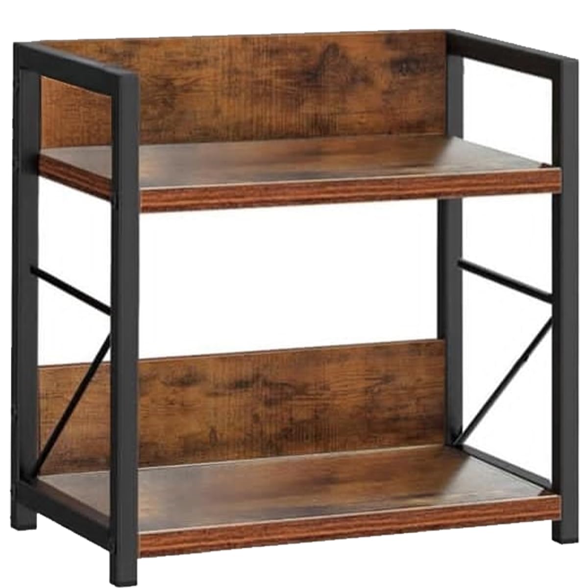 2-Tier Kitchen Organizer Rack Spice Jar Rack– Rustic Brown & Black Spice Rack Organizer for Countertop | Metal Frame Storage Shelf for Kitchen, Coffee Bar| 30 x 15.7 x 26.4 cm-image-1