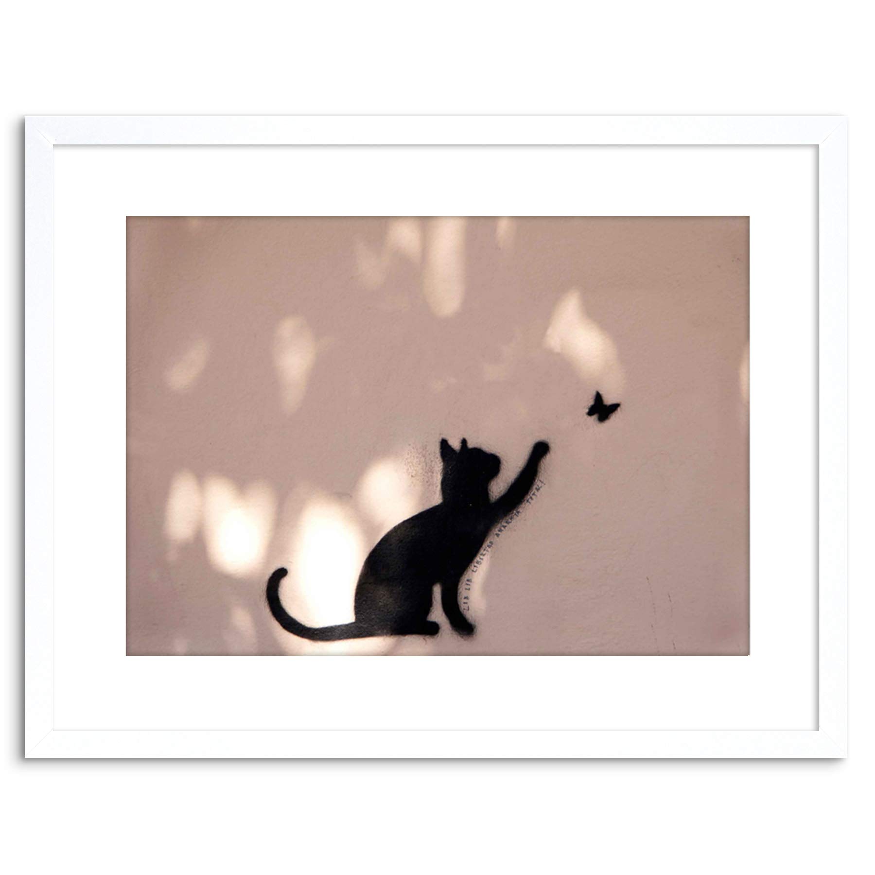 Wee Blue Coo Photo Cat Butterfly Silhouette Graffiti Framed Wall Art Print