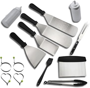 BBQ Grill Accessories,15 PCS Stainless Steel Griddle Accessories Kit for Outdoor BBQ, Kitchen, Teppanyaki and Camping Grilling Accessories