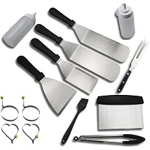 BBQ Grill Accessories,15 PCS Stainless Steel Griddle Accessories Kit for Outdoor BBQ, Kitchen, Teppanyaki and Camping Grilling Accessories