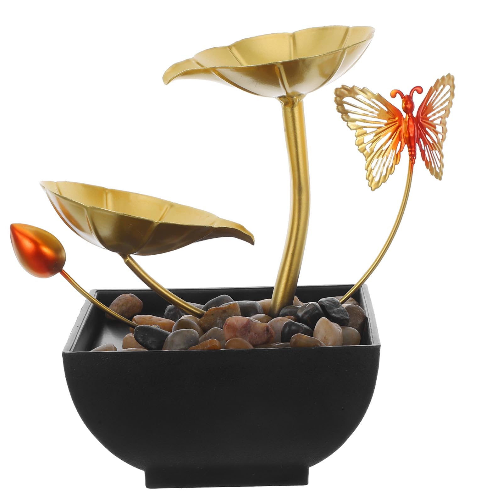 Fontaine Mini Cascade de Bureau en Fonte Motif Naturel et Galets pour Décoration Intérieure de Chambre et Bureau