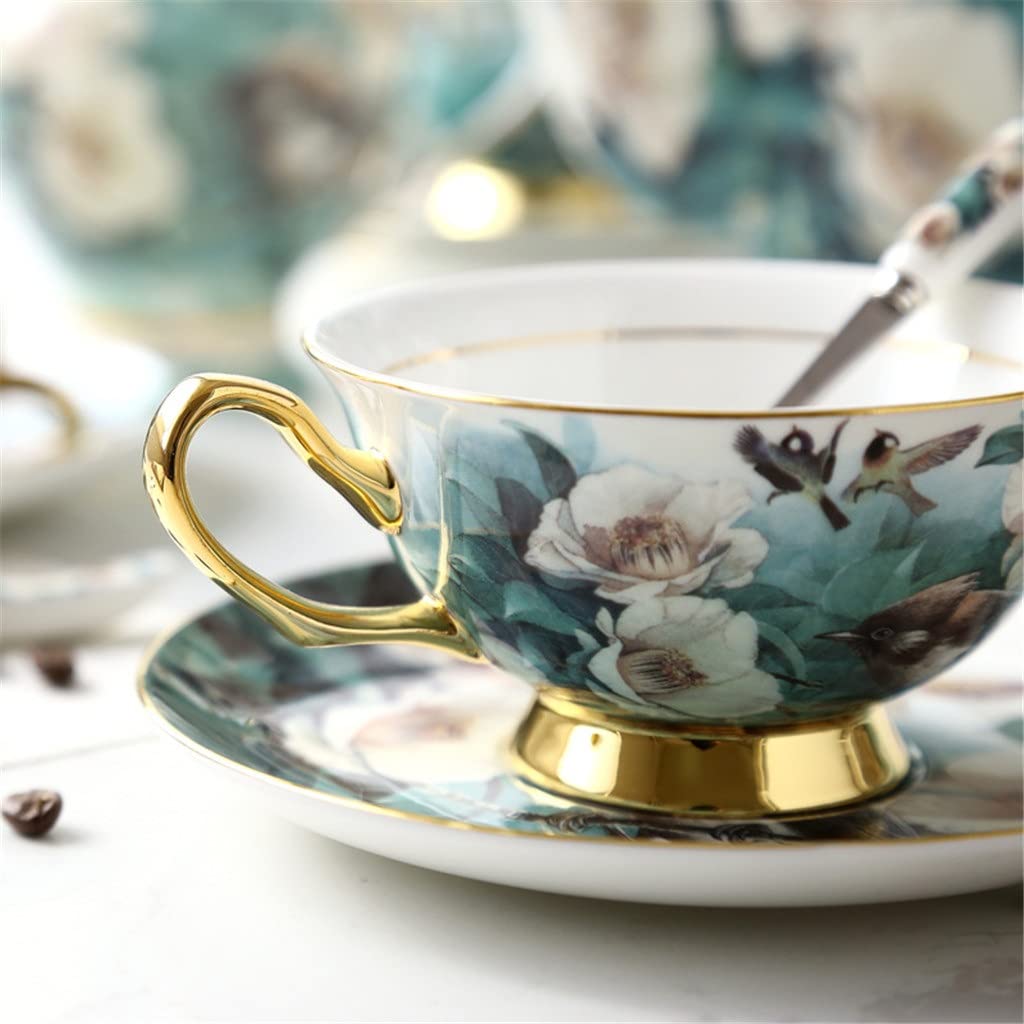 Zestaw do kawy z porcelany kostnej zestaw filiżanek i spodków sielankowy kwiat i ptak filiżanka do herbaty popołudniowa herbata parapetówka pamiątka ślubna
