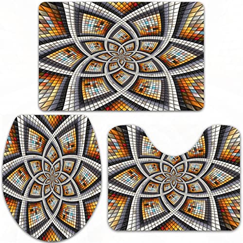 URSOPET Badteppich-Set 3-teilige, rutschfeste,Abstraktes 3D-Hauch-Pixel-buntes Fraktal-dekoratives Mosaik,rutschfeste…
