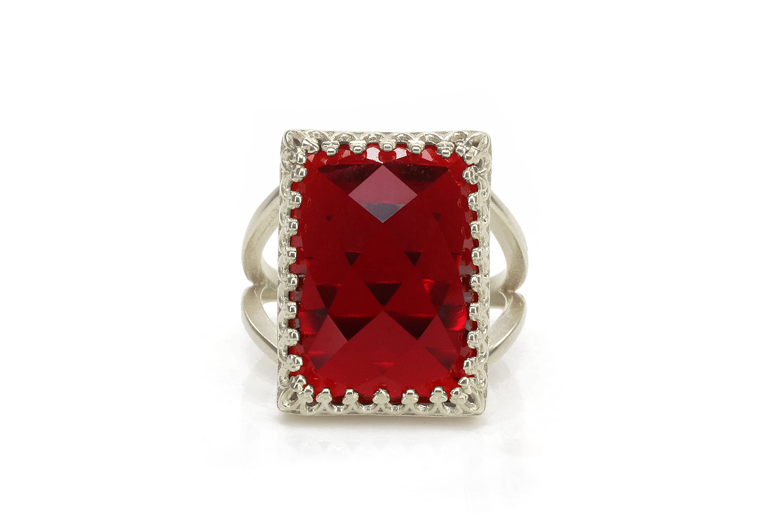 Anillo Rectangular de Granate en Plata de Ley - Anillo de Piedra Roja de Moda - Joyería para Boda, Fiesta, Compromiso, Regalo de Cumpleaños para Esposa, Hija, Hermana, Mamá