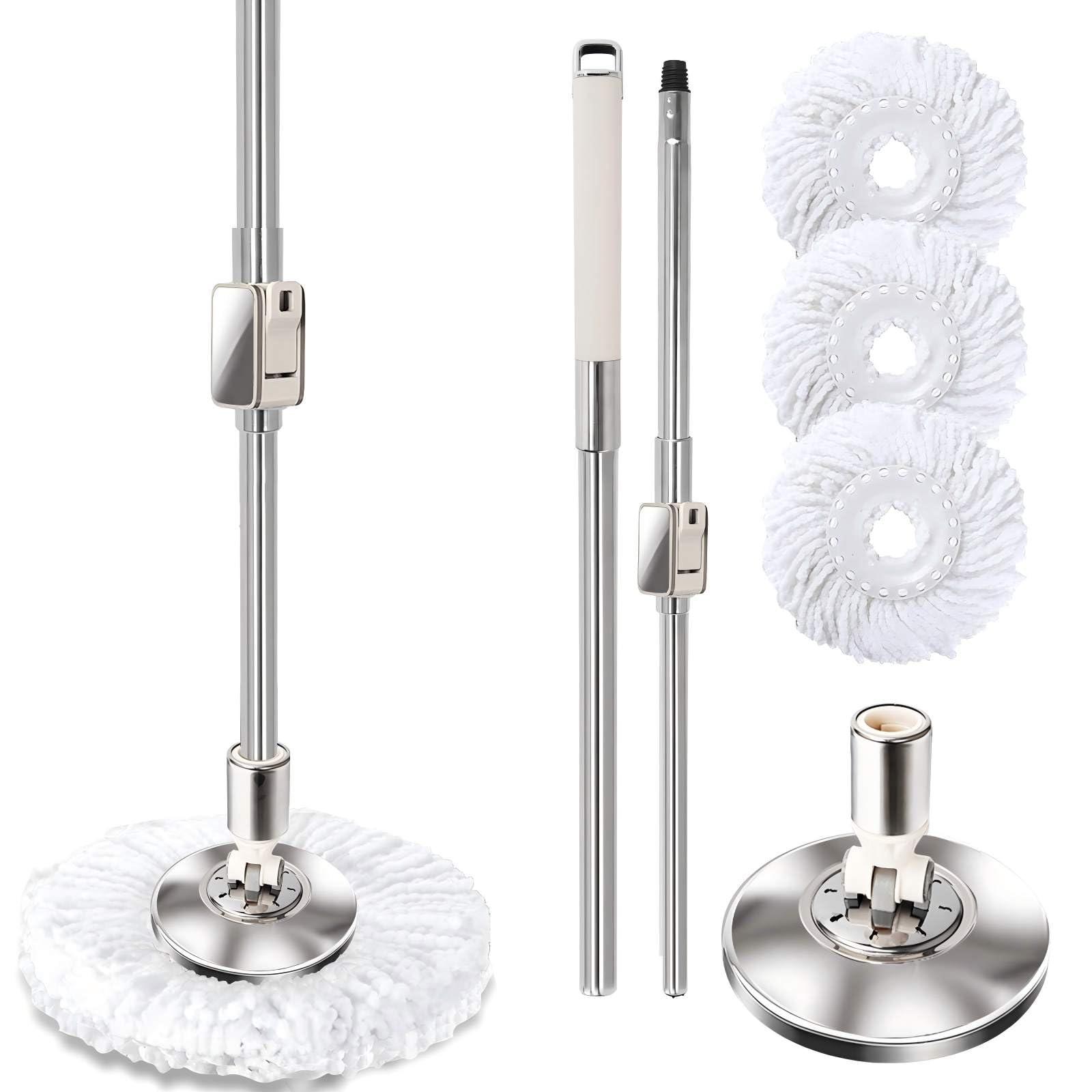 Photo 1 of Replaceable Handle for Rotating mop, 360° Rotation Adjustment,Wet Dusting Mop, Includes 3 Microfiber Mop Replacement Heads, Suitable for Floors, Walls, Outdoor Areas, and Various Home Scenarios