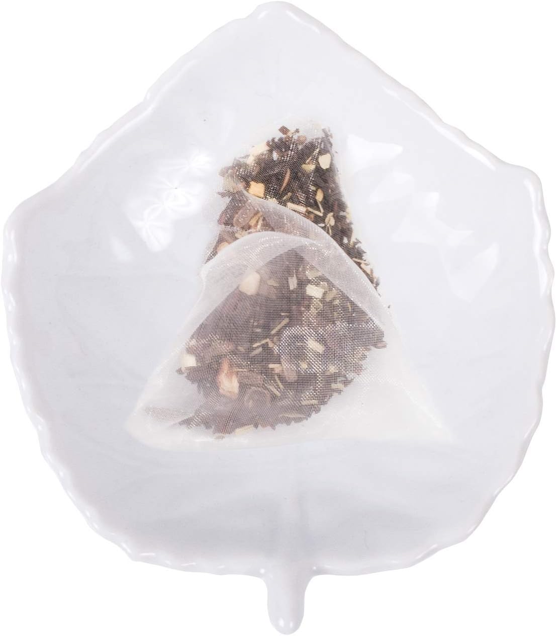 HIC Harold Import Co. Kitchen Tea Bag Holder Resting Caddy, Fine White Porcelain, Leaf Design