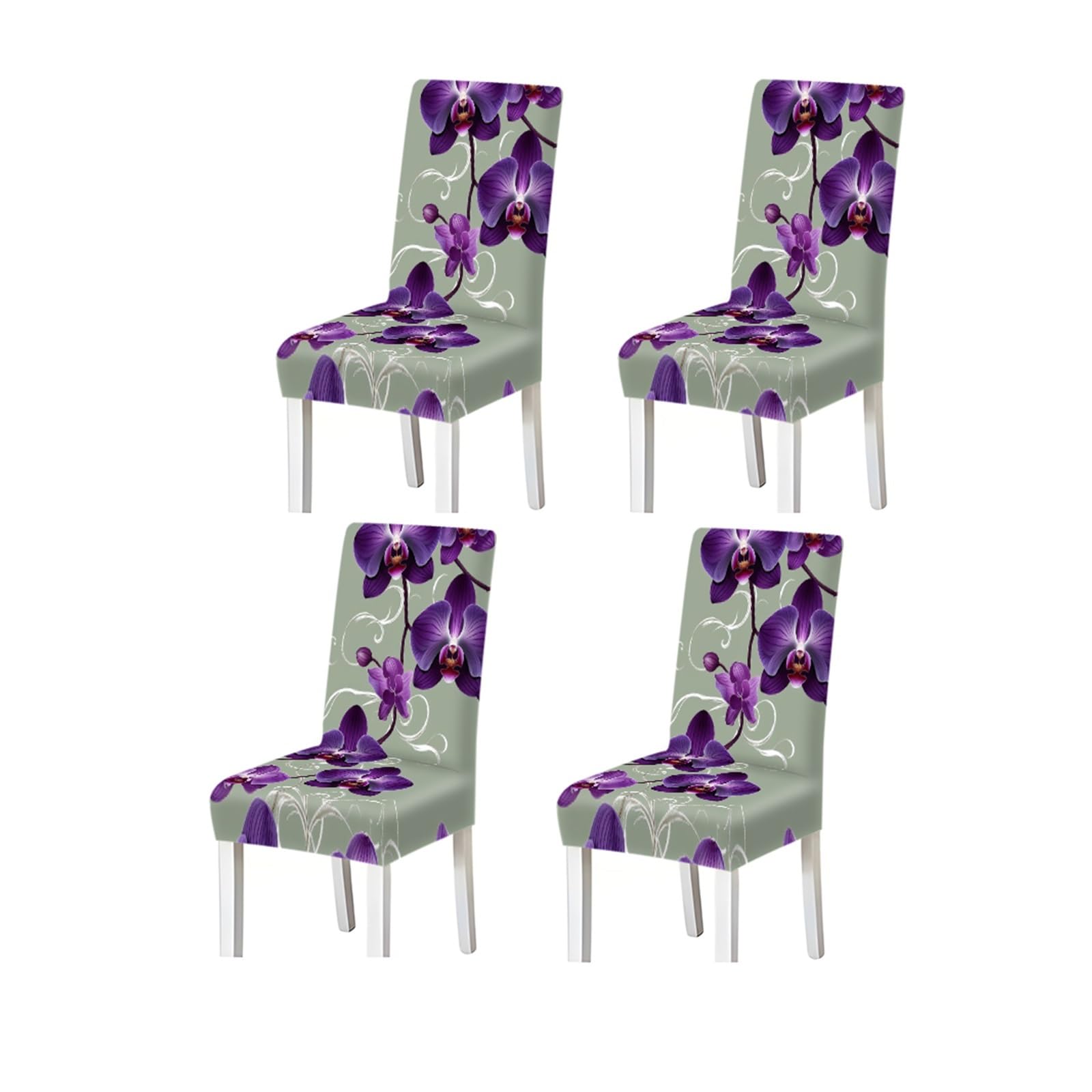 KXUAUV Purple Orchid Floral Pattern Print Dining Chair Covers Set Of 2/4/6, Stretch Slipcovers For Kitchen Dining Room Seat Protectors for Restaurant Hotel Party(4PCSChair cover)