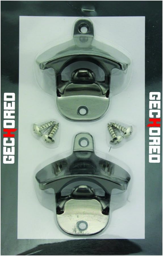 Wall Mounted Bottle Opener (2-Pack) Incl. FREE Mounting Screws - Black Nickel Plated Old School Opener - Retail Packaging - by GECKORED