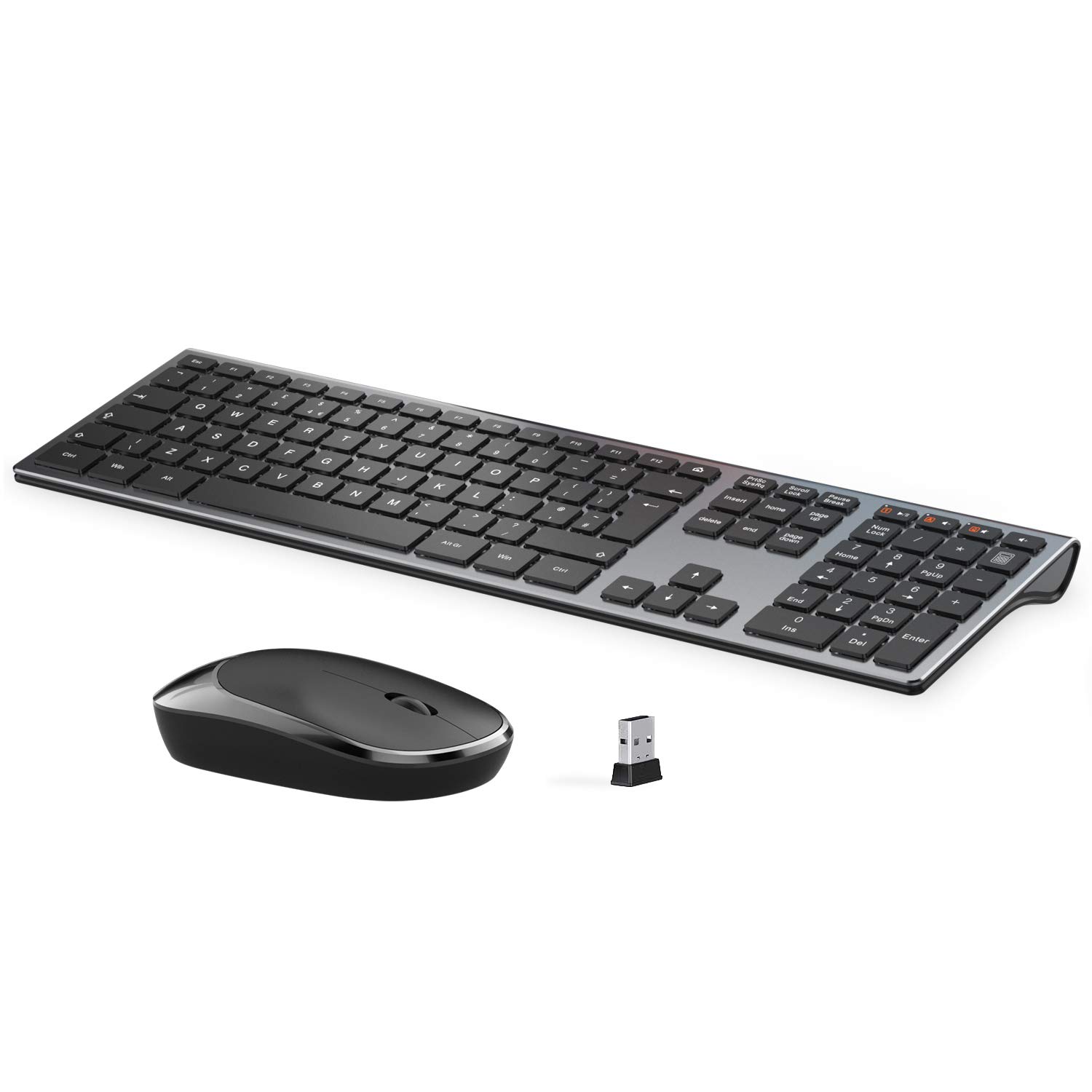 Wireless Keyboard and Mouse Set, LEKVEY 2.4GHz Stylish Full Size Quiet Slim Wireless Keyboard Mouse Combo, UK Layout, for Computer, PC, Laptop, Desktop, Windows etc - Space Gray