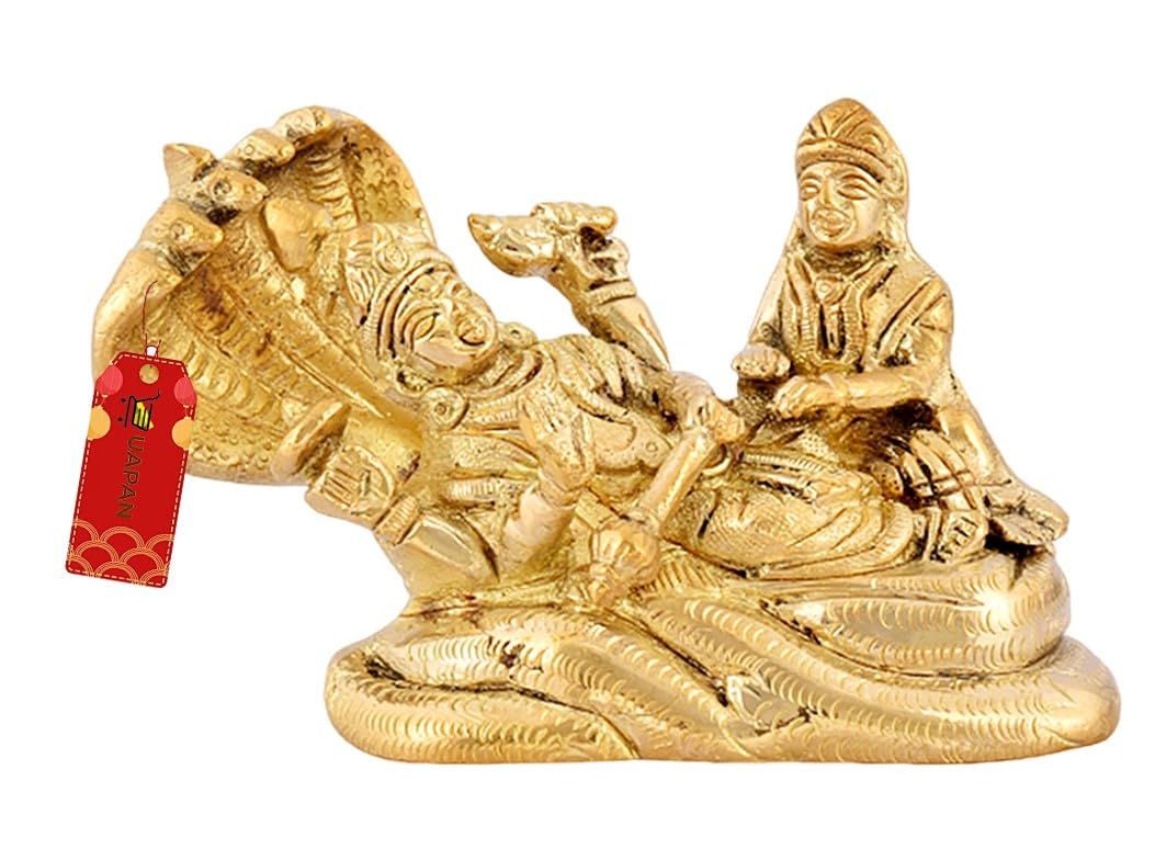 UAPAN Brass Lord Vishnu Laxmi Sculpture Decorative Showpiece (Brass, Gold) Decorative Showpiece - Big Size (Brass, Gold)